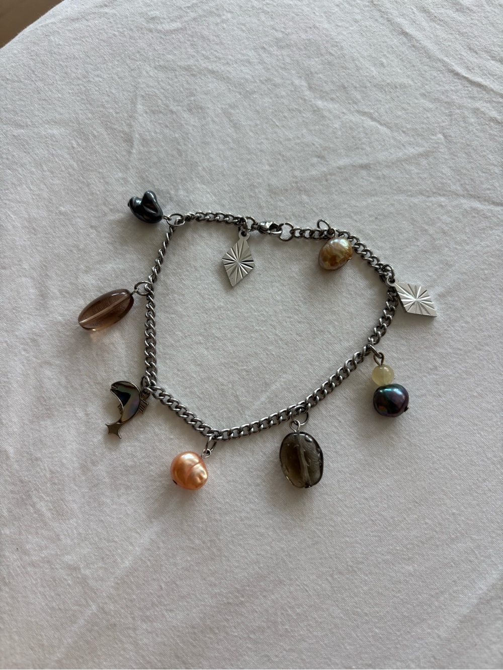 Handmade charm anklet with gem stones